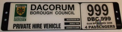 Private Hire Vehicle licence plate